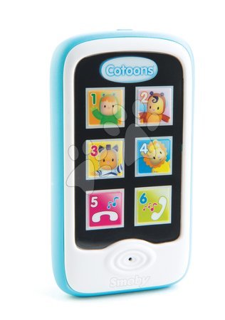 Hračky zvukové - Telefón Cotoons Smoby smartphone s funkciami nahrávania a prehrávania modrý od 6 mes