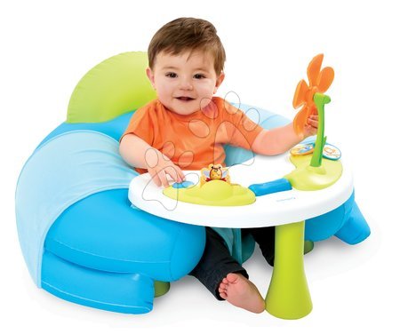 Dětské sedačky - Nafukovací křeslo Cotoons Cosy Seat Smoby s didaktickým stolkem modré od 6 měsíců