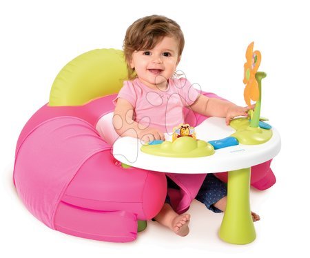 Bébijátékok - Felfújható fotel Cotoons Cosy Seat Smoby készségfejlesztő játszóasztallal rózsaszín 6 hó-tól
