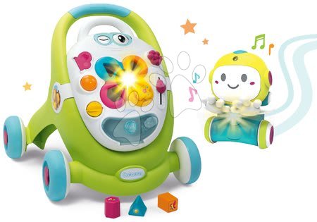 Spielzeuge für die kleinsten Kinder - Set Lauflernwagen mit didaktischem Koffer Trott Cotoons 2in1 Smoby mit Sound und Licht