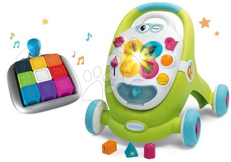 Spielzeuge für die kleinsten Kinder - Set Lauflernwagen mit didaktischem Koffer Trott Cotoons 2in1 Smoby mit Sound und Licht