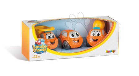 Mașinuțe - Set 3 utilaje de construcţii cu maşinuţă Vroom Planet Smoby