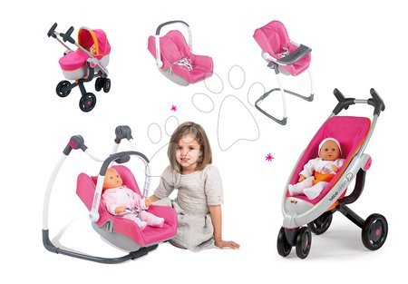 Kolica za lutke setovi - SMOBY 550385-1 Maxi-Cosi & Quinny kočík 5 kombinácia sportovy a hlboky kocik, autosedacka, jedalenska stolicka, hojdacka  - 18