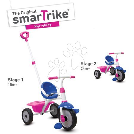 Tricikli od 15. meseca - Tricikel Fun smarTrike 2v1 s palico za vodenje rožnato-vijoličen od 15 mes