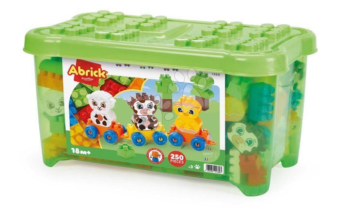Jocuri de construit de la producătorul Écoiffier - Joc de construit în cutie tren cu animăluțe Abrick Écoiffier