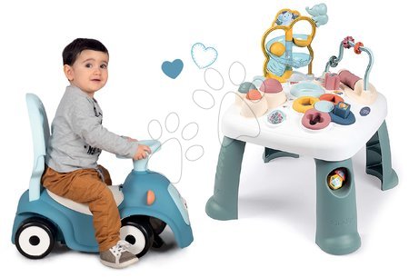 Hračky pro nejmenší - Set didaktický stolek Activity Table Little a modré odrážedlo Smoby
