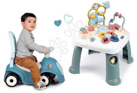 Bébijátékok - Szett készségfejlesztő asztalka Activity Table Little és kék bébitaxi Smoby