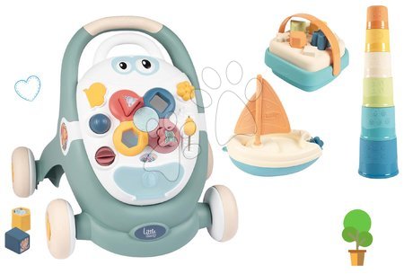 Jucării pentru bebeluși - Set premergător didactic și cărucior Trotty Walker 3in1 Little și o barcă Smoby