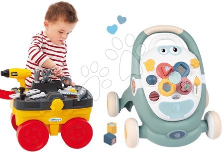 Bébijátékok - Szett készségfejlesztő járássegítő és babakocsi Trotty Walker 3in1 Little és műhely Smoby