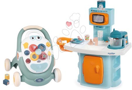 Jucării pentru bebeluși - Set premergător didactic și cărucior Trotty Walker 3in1 Little și bucătărie Smoby
