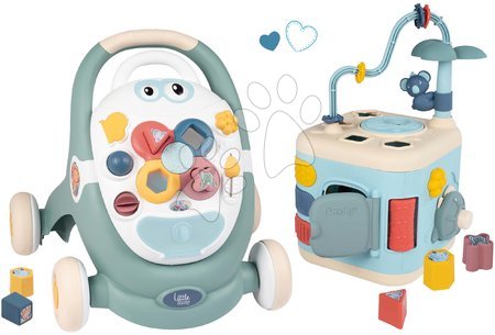 Jucării pentru bebeluși - Set premergător didactic și cărucior Trotty Walker 3in1 Little și cub Explor Cube Smoby
