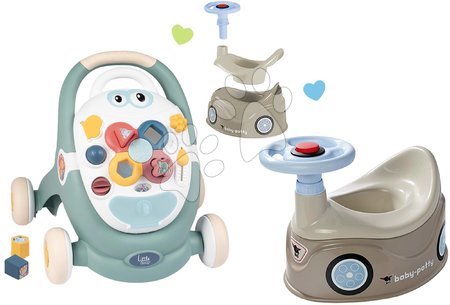 Spielzeuge für die kleinsten Kinder - Set didaktischer Lauflernwagen, Kinderwagen Trotty Walker 3in1 Little Smoby