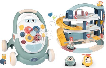 Jucării pentru bebeluși - Set premergător didactic și cărucior Trotty Walker 3in1 Little și garaj Smoby
