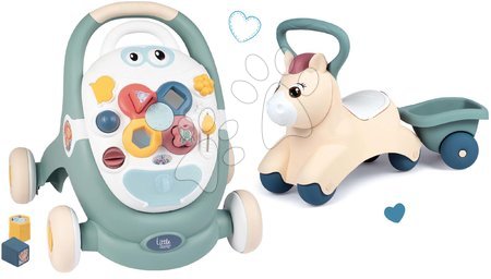 Bébijátékok - Szett készségfejlesztő járássegítő és babakocsi Trotty Walker 3in1 Little és Pony bébitaxi Smoby