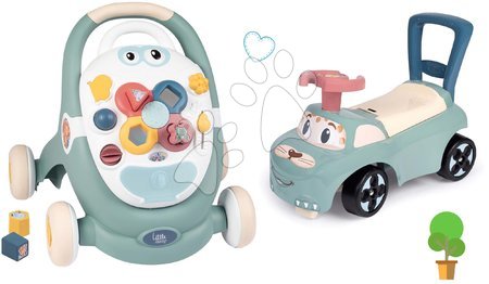 Jucării pentru bebeluși - Set premergător didactic și cărucior Trotty Walker 3in1 Little și babytaxiu Mașină Smoby