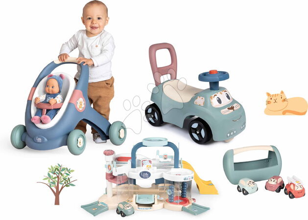 Hračky pre ročné deti - Set didaktička hodalica i kolica s bebom lutkom Baby Walker 3u1 + Little Smoby