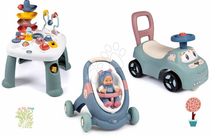 Pro miminka - Set didaktické chodítko a kočárek se stolkem Baby Walker 3v1 + Baby Doll Little Smoby
