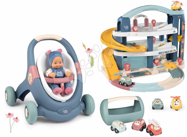 Pro miminka - Set didaktické chodítko a kočárek s garáží Baby Walker 3v1 + Baby Doll Little Smoby