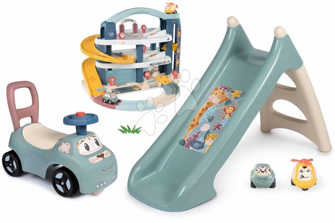 Rutschen Sets | Seite 7 - Set bestehend aus Rutsche mit Wassersprühfunktion, Lauflernwagen und Lauflernhilfe XS Slide Green Life Smoby