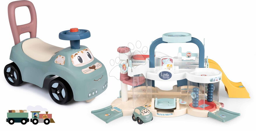 Smoby - Set odrážedlo a chodítko s garáží Auto Ride On Little Smoby