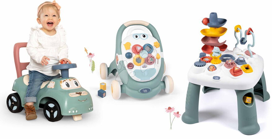 Jeździki w zestawie - Zestaw odpychacz i chodzík z dydaktycznym stolikiem Auto Ride On Little Smoby
