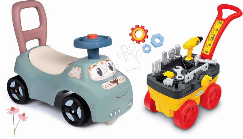Smoby - Set odrážedlo a chodítko s pracovním vozíkem Auto Ride On Little Smoby