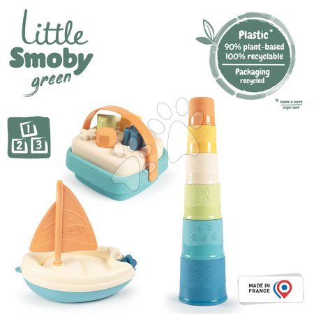 Smoby - Barcă cu pânză cu un coș didactic și un turn din trestie de zahăr Bio Sugar Cane Little Smoby