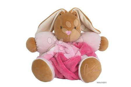 Iepurași de pluș - Iepuraș de pluș cu zornăitoare Plume-Patchwork Pink Rabbit 30 cm roz în cutie de cadou pentru cei mai mici
