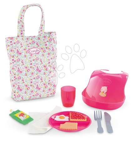Dodatki za punčke in dojenčke - Jedilni set s torbico in slinčkom Large Meal Set Corolle