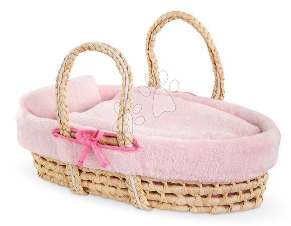 Játékbaba kiságyak és bölcsők - Fonott kosár takaróval és párnával játékbabának Braided Basket Set Plush Corolle