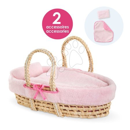 Postýlky a kolébky pro panenky - Proutěný košík s přikrývkou a polštářem pro panenku Braided Basket Set Plush Corolle - 3
