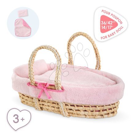 Postýlky a kolébky pro panenky - Proutěný košík s přikrývkou a polštářem pro panenku Braided Basket Set Plush Corolle - 4