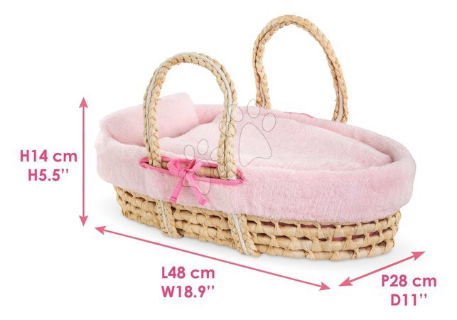 Postýlky a kolébky pro panenky - Proutěný košík s přikrývkou a polštářem pro panenku Braided Basket Set Plush Corolle - 5