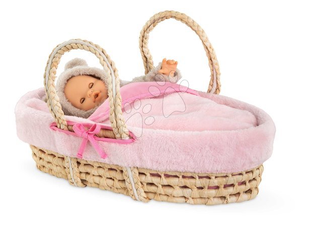 Postýlky a kolébky pro panenky - Proutěný košík s přikrývkou a polštářem pro panenku Braided Basket Set Plush Corolle - 6