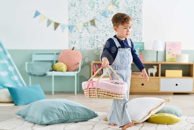 Postýlky a kolébky pro panenky - Proutěný košík s přikrývkou a polštářem pro panenku Braided Basket Set Plush Corolle - 9