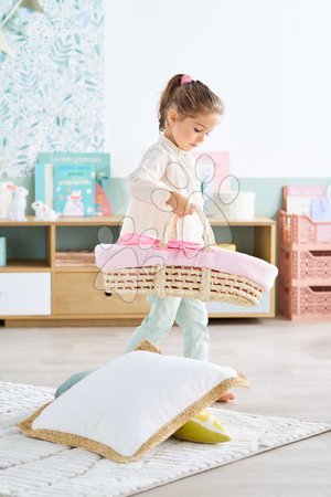 Postýlky a kolébky pro panenky - Proutěný košík s přikrývkou a polštářem pro panenku Braided Basket Set Plush Corolle - 11