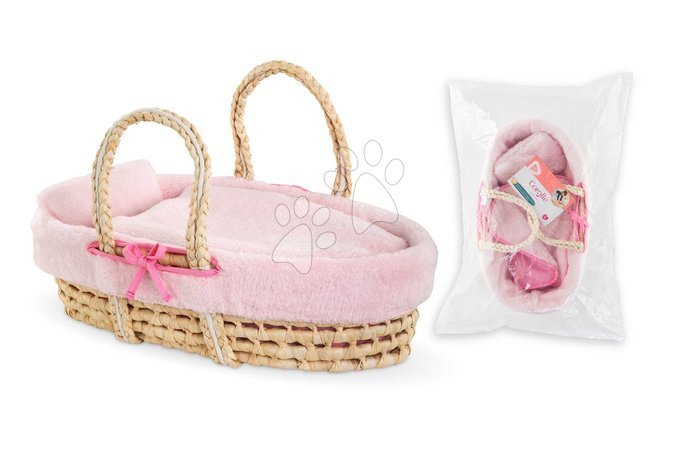 Postýlky a kolébky pro panenky - Proutěný košík s přikrývkou a polštářem pro panenku Braided Basket Set Plush Corolle - 12