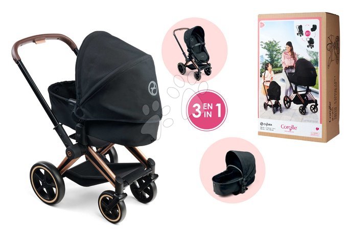Carritos para muñecas a partir de 18 meses - Cochecito trío para muñeca Cybex Black 3in1 Priam Corolle - 19