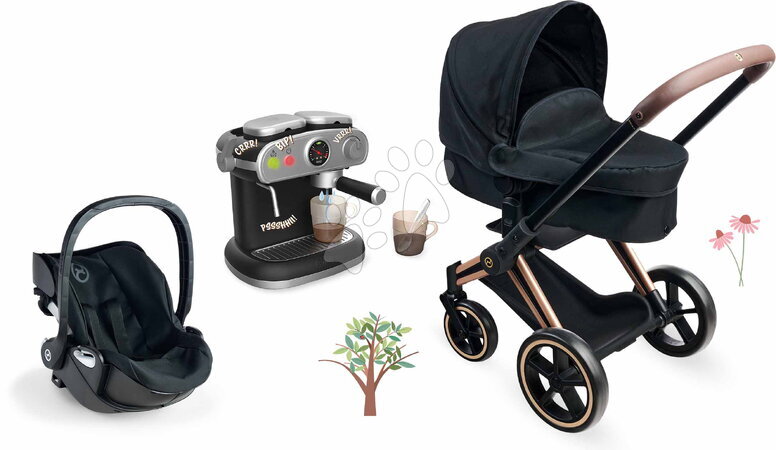 Carritos para muñecas sets - Set de cochecito 3en1 con silla de coche Cybex Black Pram Corolle