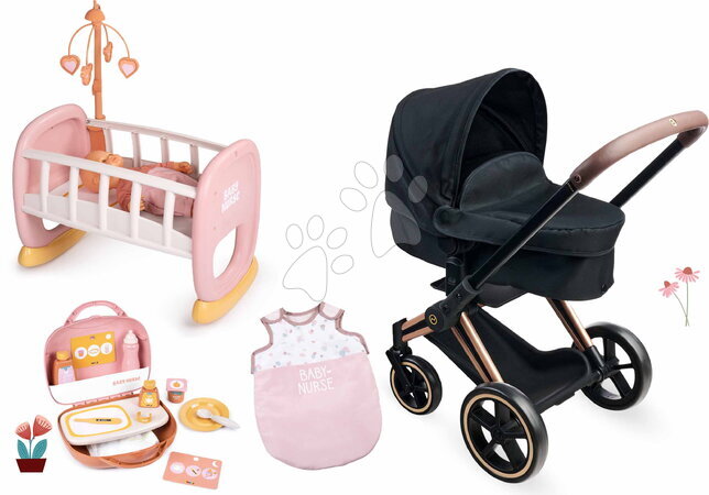 Corolle - Set cărucior combinație triplă cu leagăn pentru păpușă Cybex Black 3in1 Pram Corolle