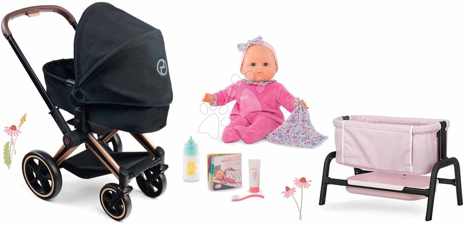 Carritos para muñecas sets - Set de cochecito 3en1 con muñeca Eloise Cybex Black 3in1 Pram Corolle