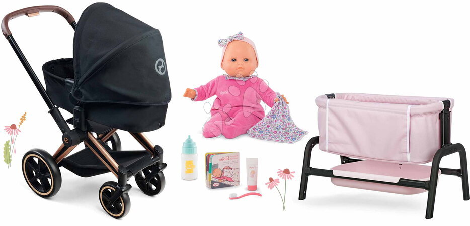 Corolle - Set cărucior combinație triplă cu păpușă Eloise Cybex Black 3in1 Pram Corolle