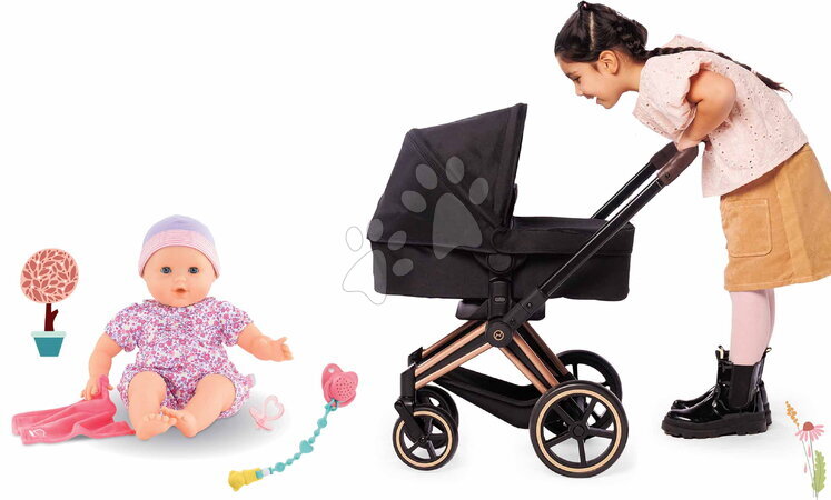 Carritos para muñecas sets - Set de cochecito 3en1 con muñeca Emilie Cybex Black Pram Corolle