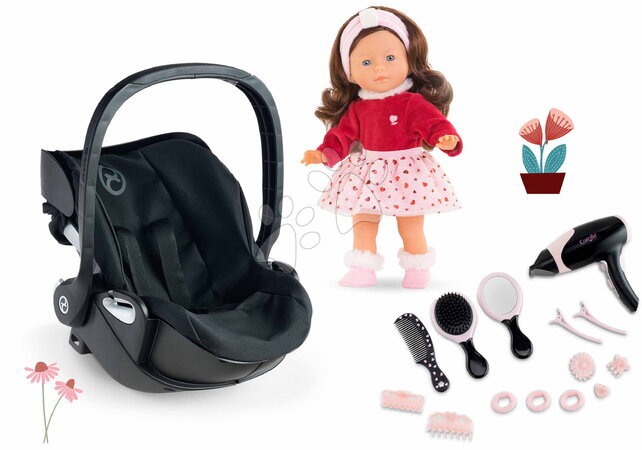 Puppenwagen  - Set Babyschale mit Puppe Perle beim Friseur Doll Carrier Cybex Priam 2in1 Black Corolle
