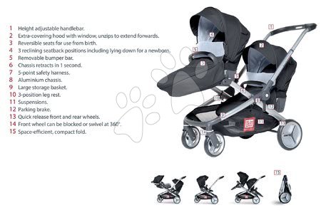 Potovanje z dojenčki - Voziček Evolutwin® za dva otroka Red castle črn nastavljiv s popolno opremo in zaščito pred dežjem od 0 mes_1