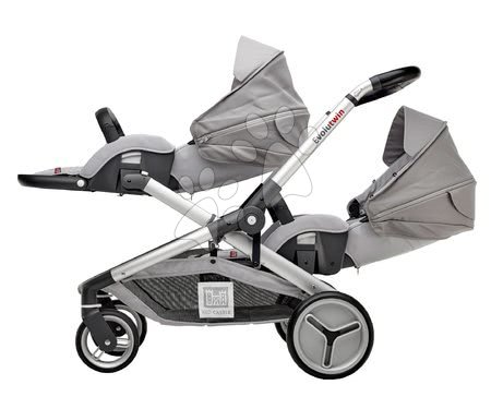 Cestovanie s bábätkami - Kočík pre dve deti Red Castle Evolutwin® Grey polohovateľný s kompletnou výbavou a pršiplášťom