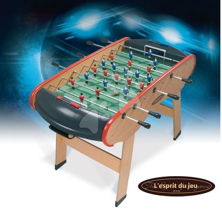 Stolni nogomet - SMOBY 145400 Futbal Lésprit du jeu z masívneho dreva s hlinikovymi hracmi, travnik linoleum a s 2 kork. loptičkami 144*94*90  - 2