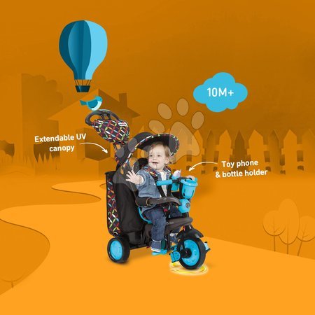 Tříkolky od 10 měsíců - Tříkolka Boutique Blue Touch Steering 4v1 smarTrike - 10