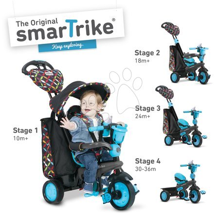 Tříkolky od 10 měsíců - Tříkolka Boutique Blue Touch Steering 4v1 smarTrike - 11