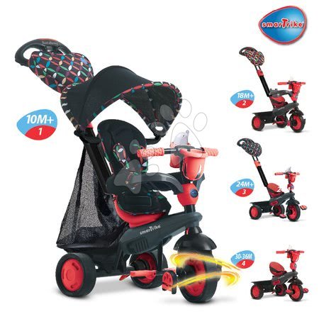 Tříkolky od 10 měsíců - Tříkolka Boutique Red Touch Steering 4v1 smarTrike - 7
